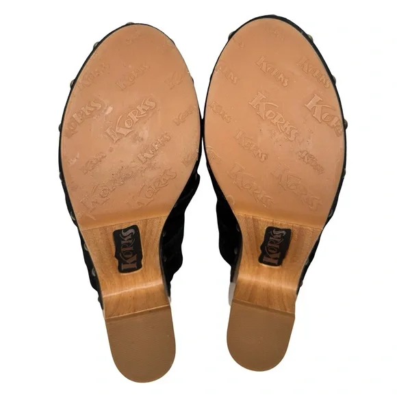 KORKS Woodley Black Suede Studded Clogs Mules with Wooden Heel Size 8M - Picture 9 of 13